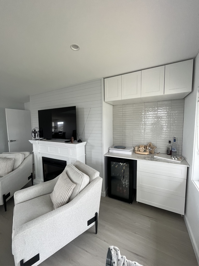 Living area joinery at the Copacabana renovation by Halo Building Projects