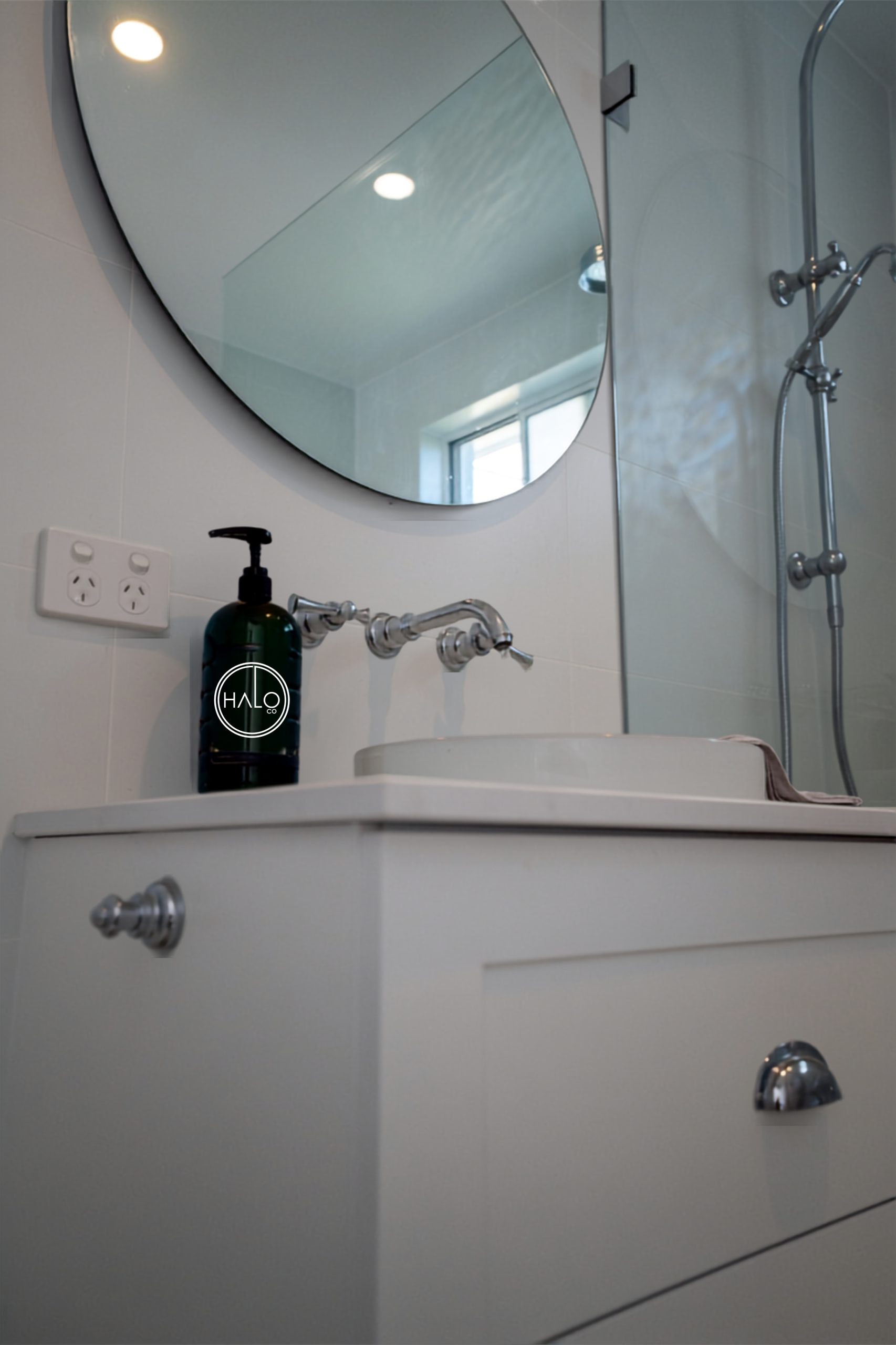 Vanity and mirror detail at the Davistown renovation by Halo Building Projects